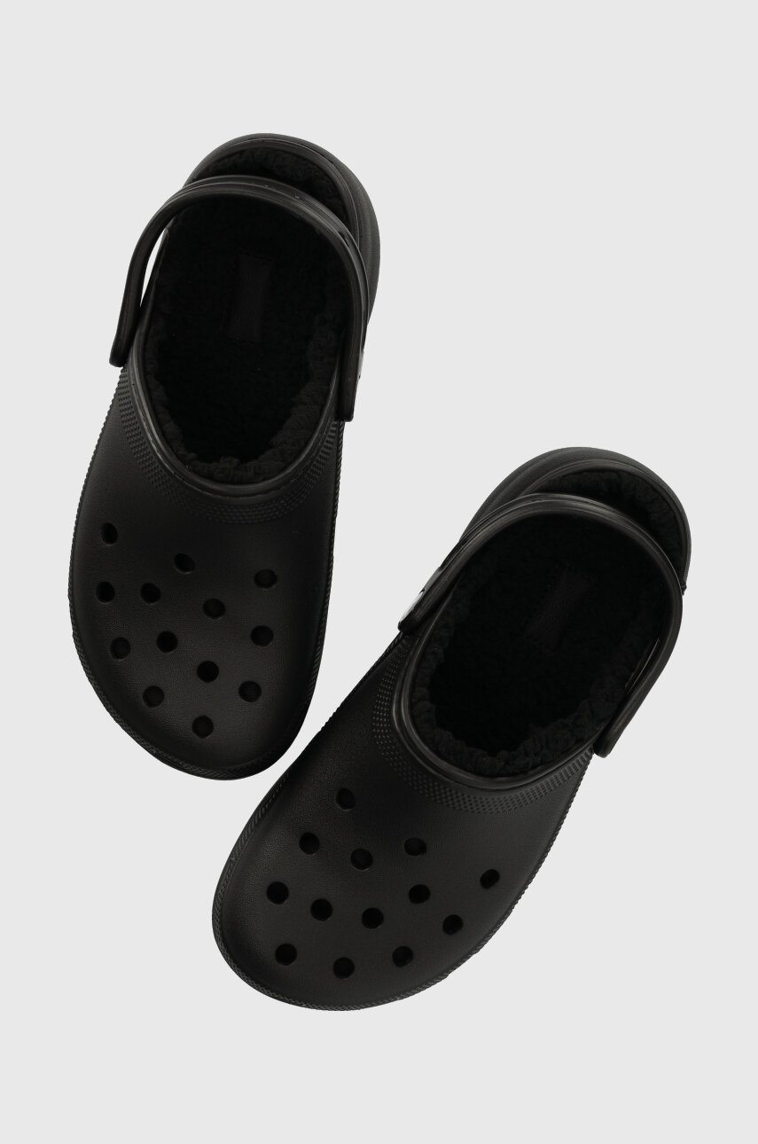 Crocs Papuci Classic Platform Lined Clog Femei, Culoarea Negru, Cu Platforma, 207938