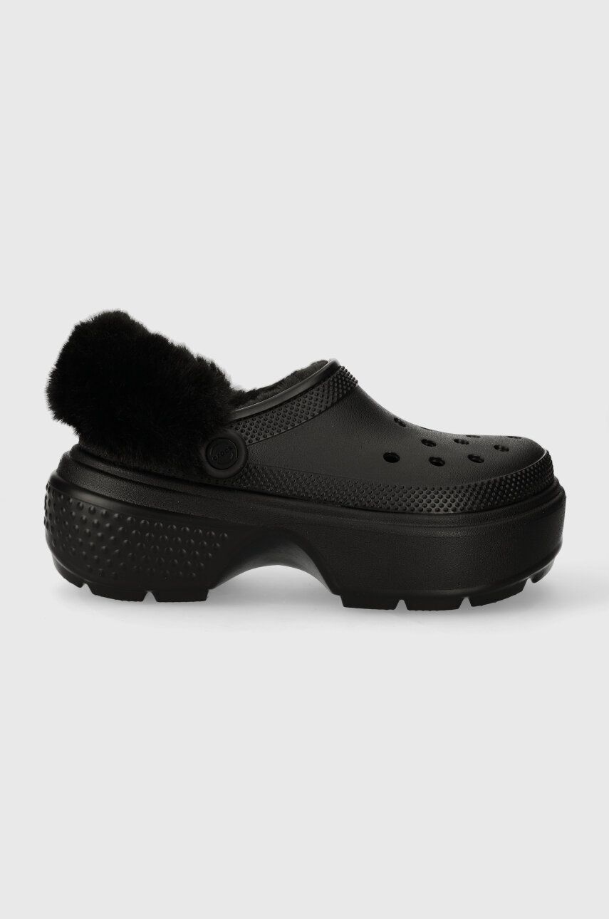 Crocs papuci Stomp Lined Clog femei, culoarea negru, cu platforma, 208546