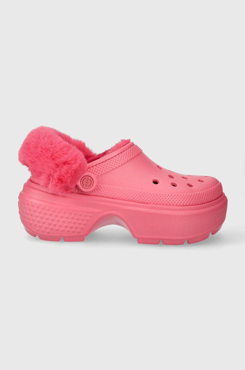 Crocs papuci Stomp Lined Clog femei, culoarea roz, cu platforma, 208546