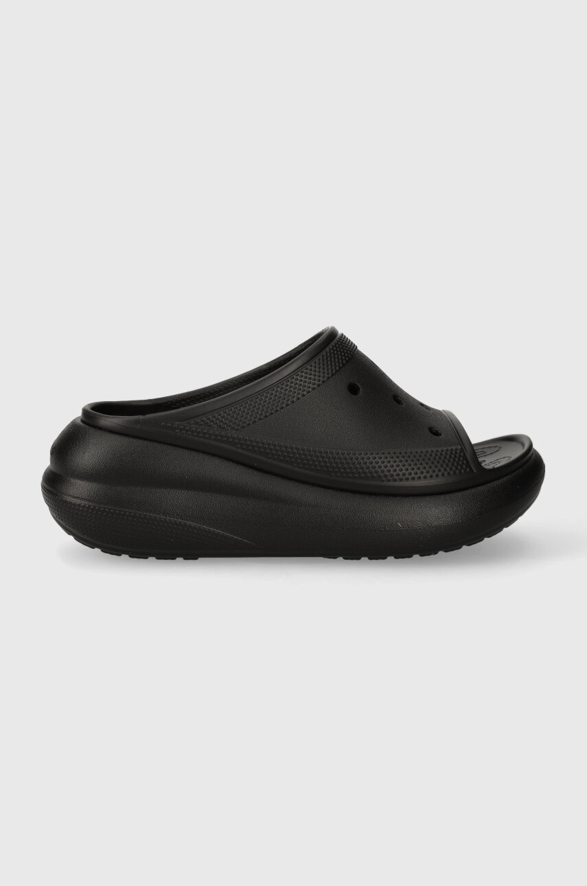 Crocs papuci Classic Crush Slide femei, culoarea negru, cu platformă 207670