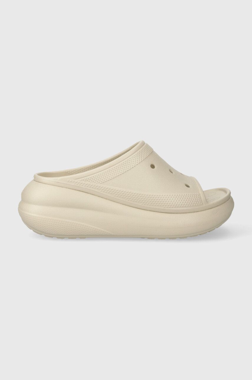 Crocs papuci Classic Crush Slide femei, culoarea bej, cu platformă 208731