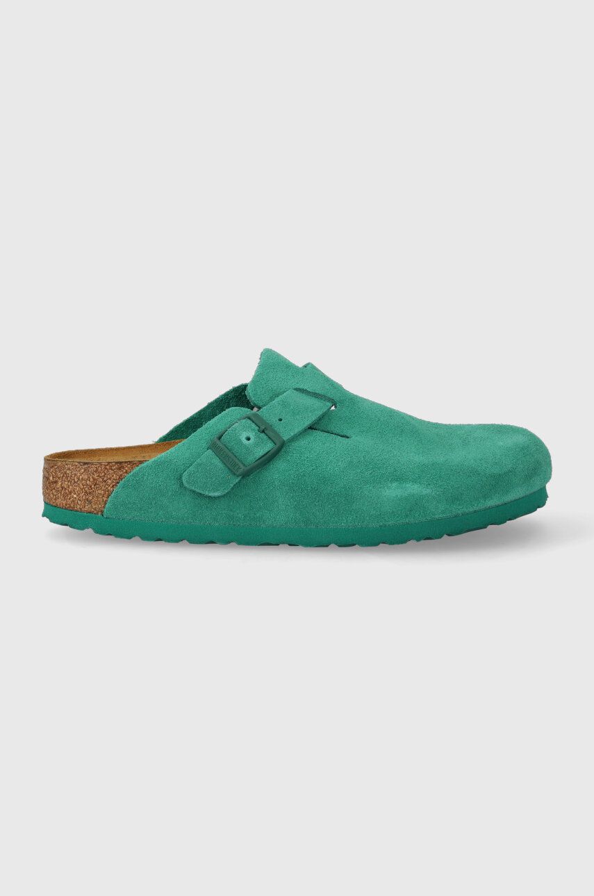 Semišové pantofle Birkenstock dámské, zelená barva - zelená -  Svršek: Semišová kůže Vnitř