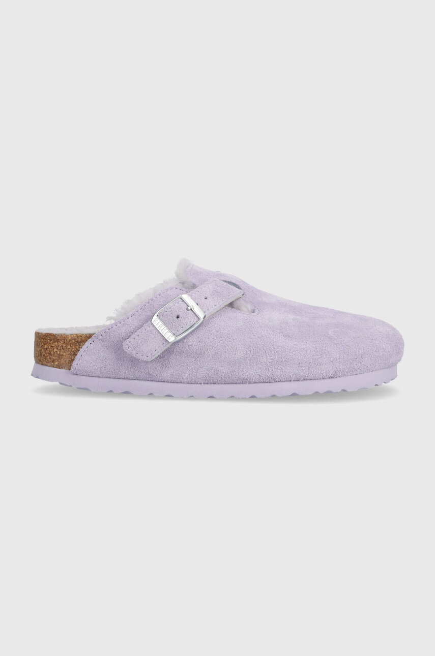 Semišové pantofle Birkenstock Boston dámské, fialová barva, 1023302 - fialová - Svršek: Semišová kůž