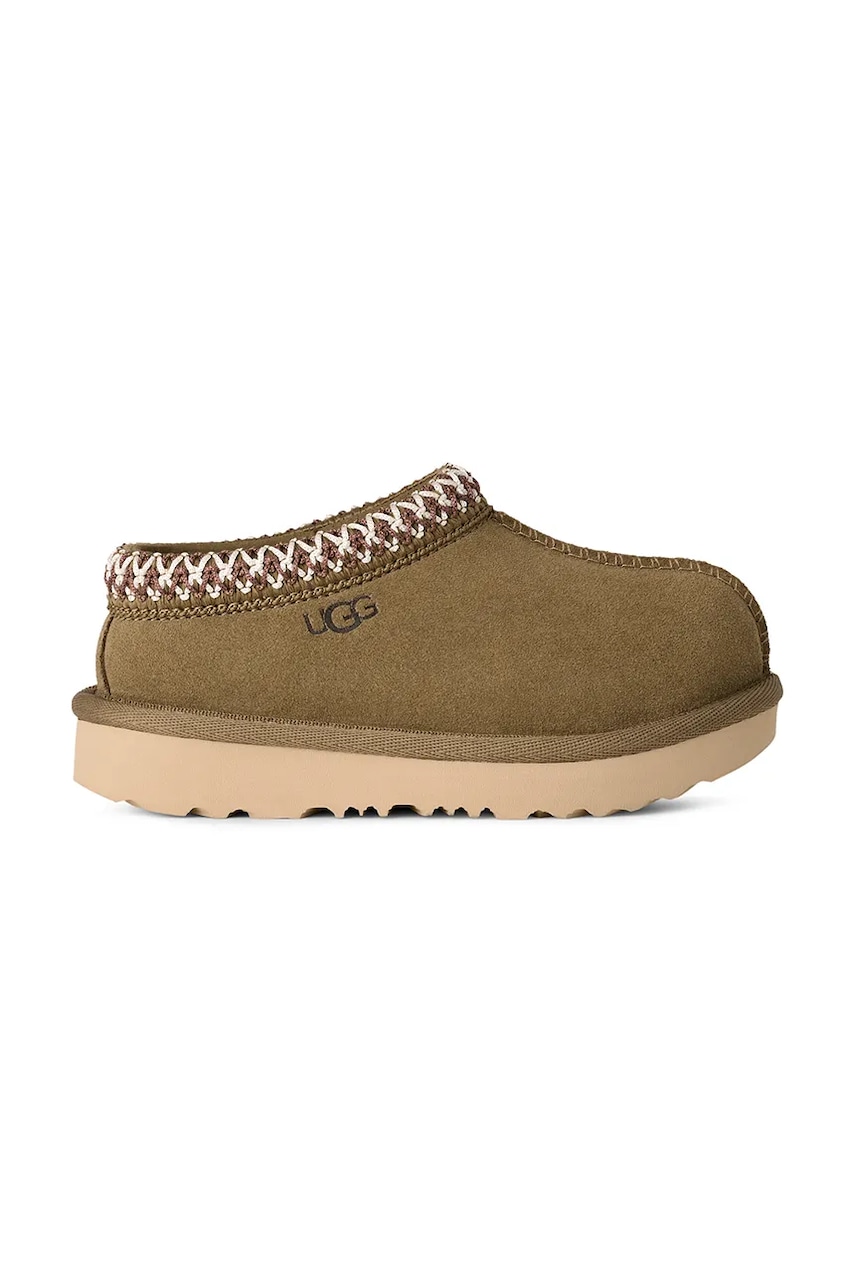 UGG papuci de piele întoarsă pentru copii T TASMAN II culoare verde 1019066T