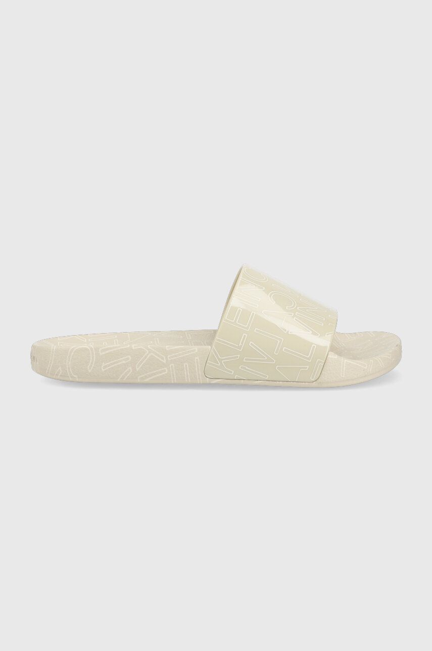 Pantofle Calvin Klein POOL SLIDE RUBBER pánské, béžová barva, HM0HM01062 - béžová -  Umělá hmot