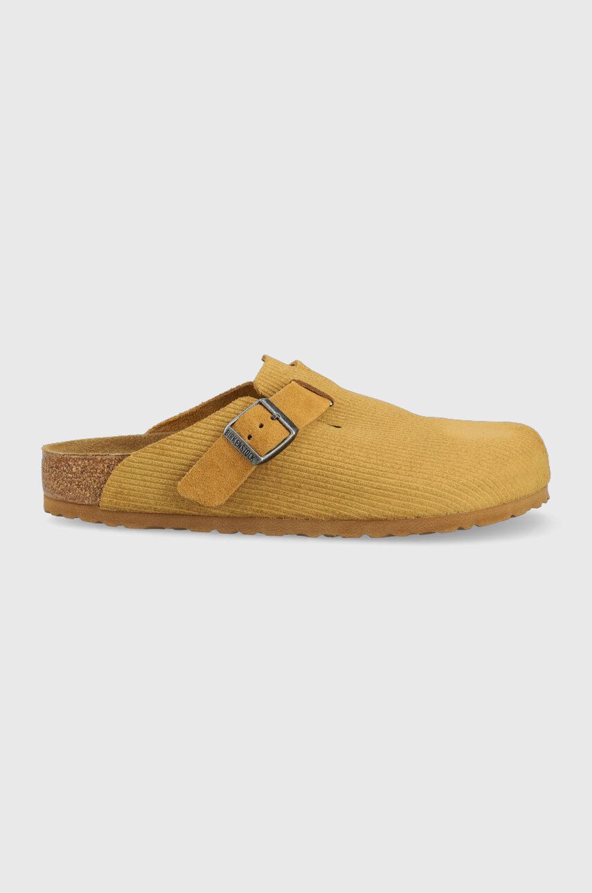 Birkenstock papuci din piele Boston barbati, culoarea maro, 1025647