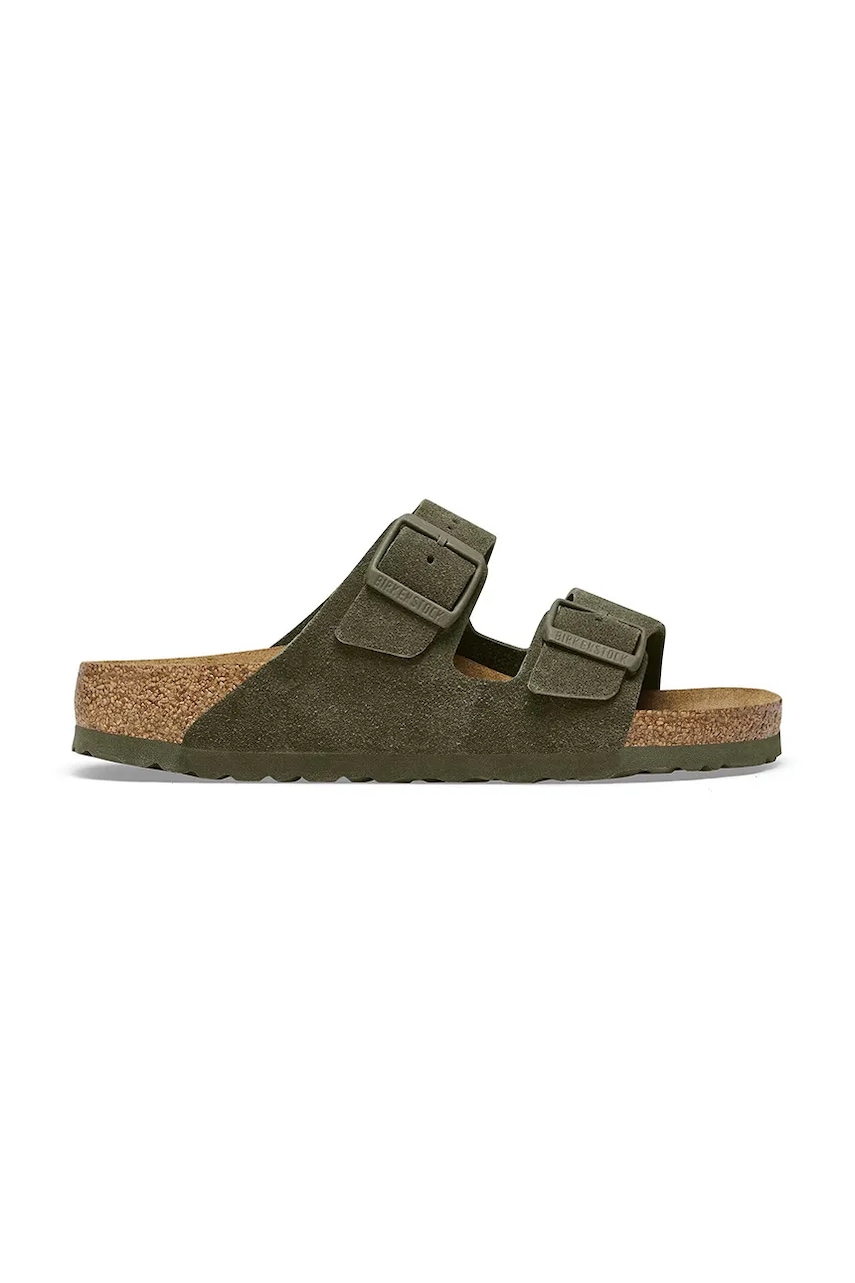 Birkenstock papuci din piele Arizona barbati, culoarea verde, 1025657