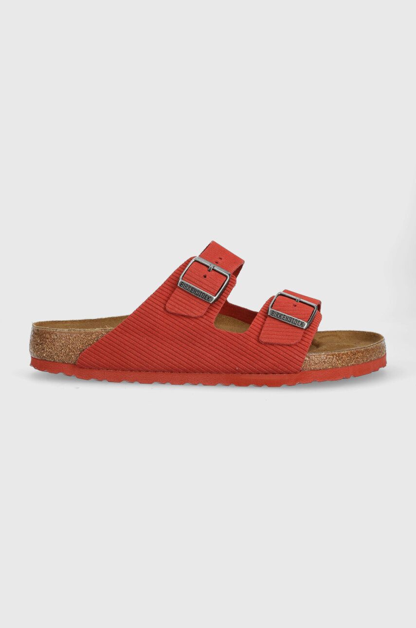 Birkenstock papuci din piele Arizona Corduroy barbati, culoarea rosu, 1026145