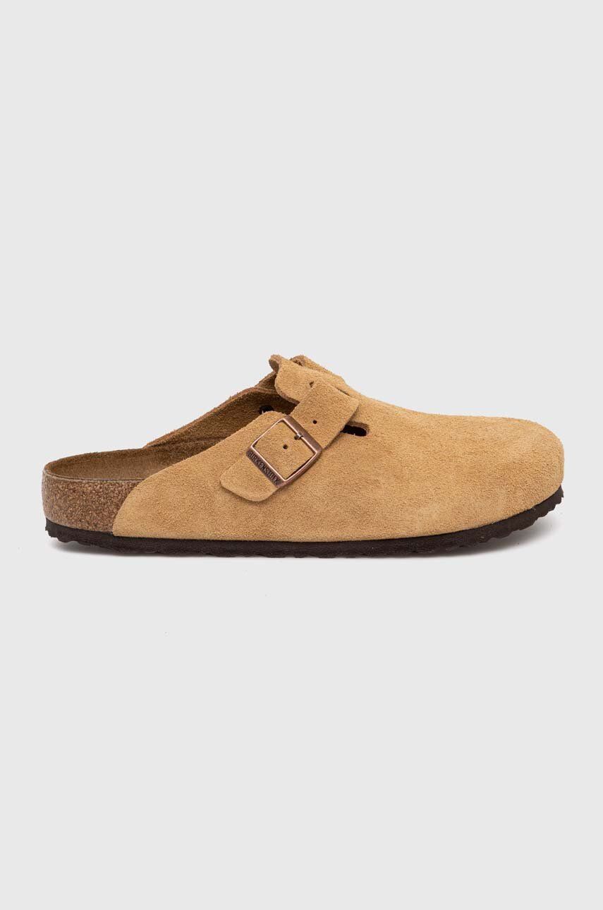 Birkenstock papuci din piele Boston barbati, culoarea bej, 1026181