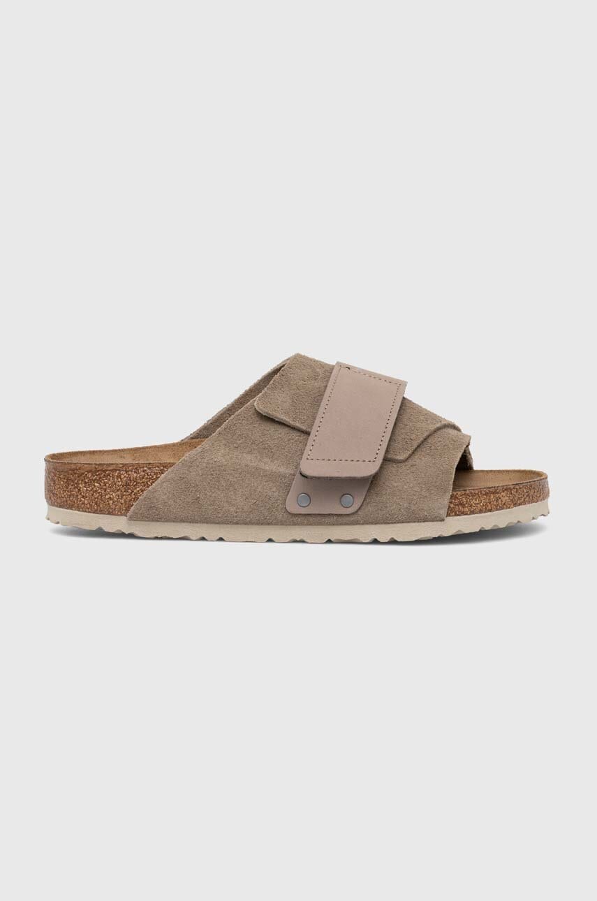 Birkenstock papuci din piele bărbați, culoarea bej 1015572