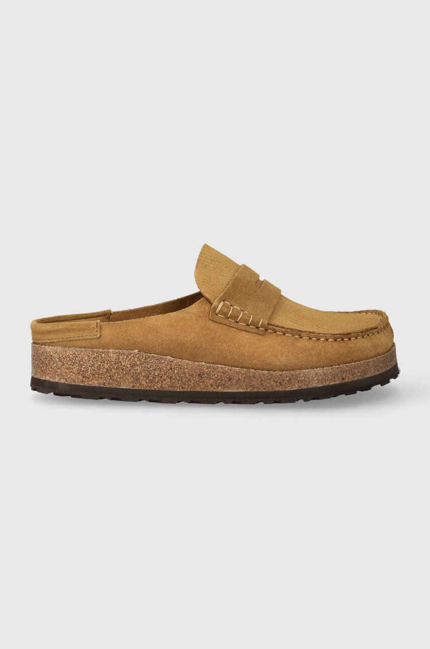 Birkenstock papuci din piele bărbați, culoarea maro