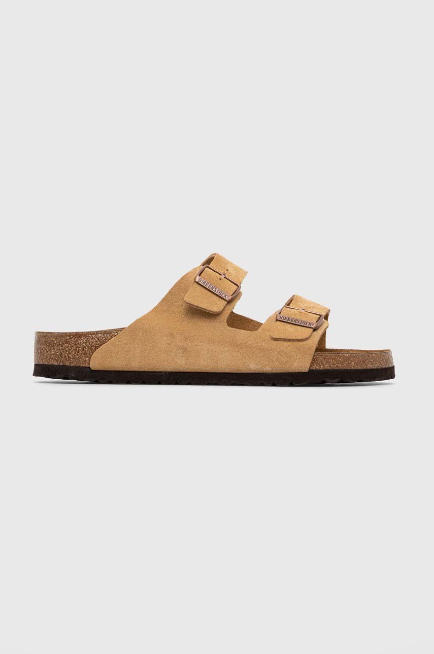 Birkenstock papuci din piele bărbați, culoarea bej 1026190