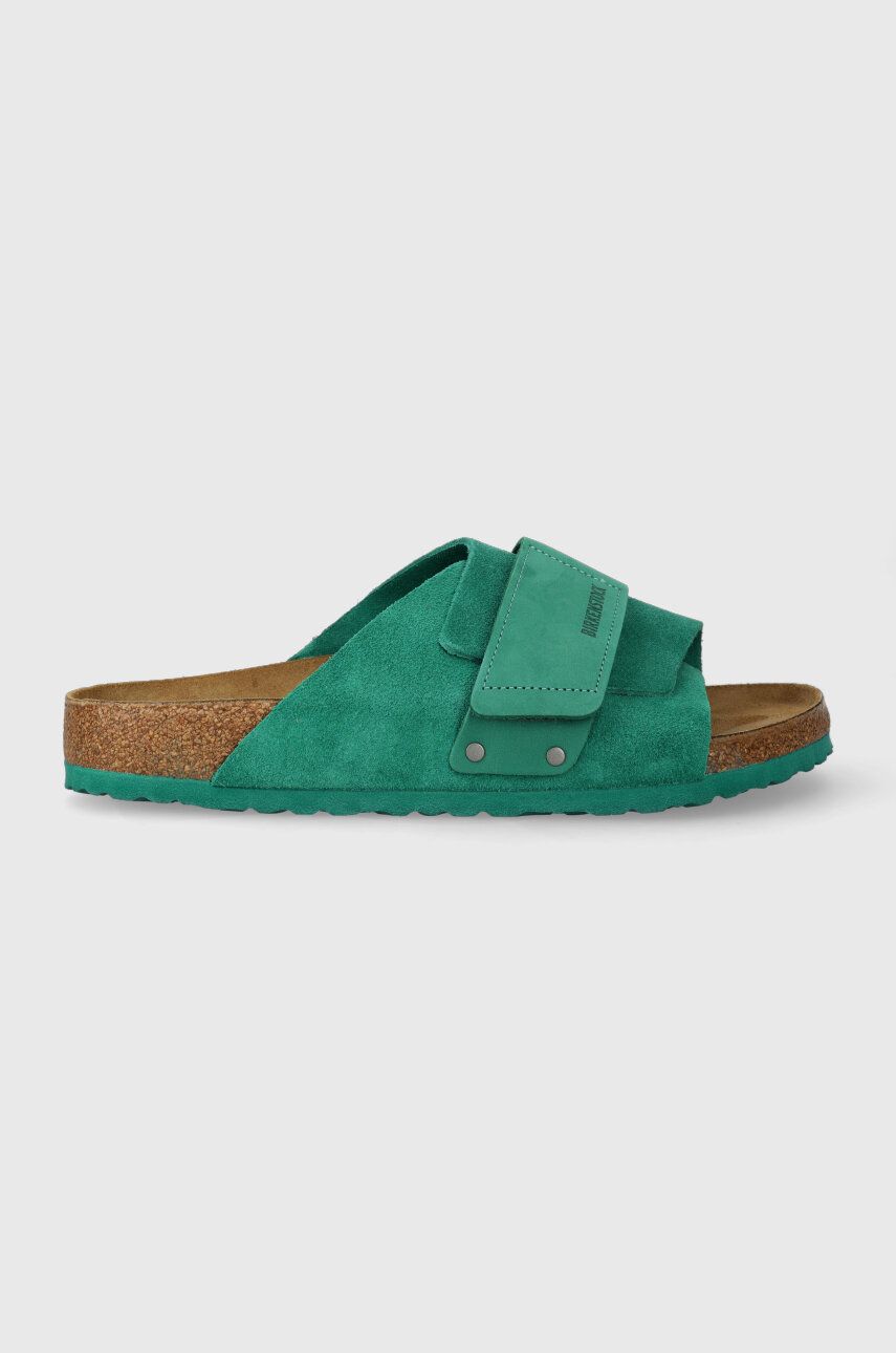 Birkenstock papuci din piele bărbați, culoarea verde