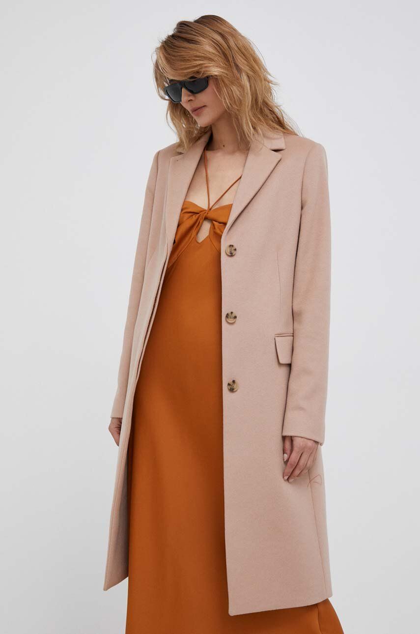 Levně Vlněný kabát Calvin Klein růžová barva, přechodný