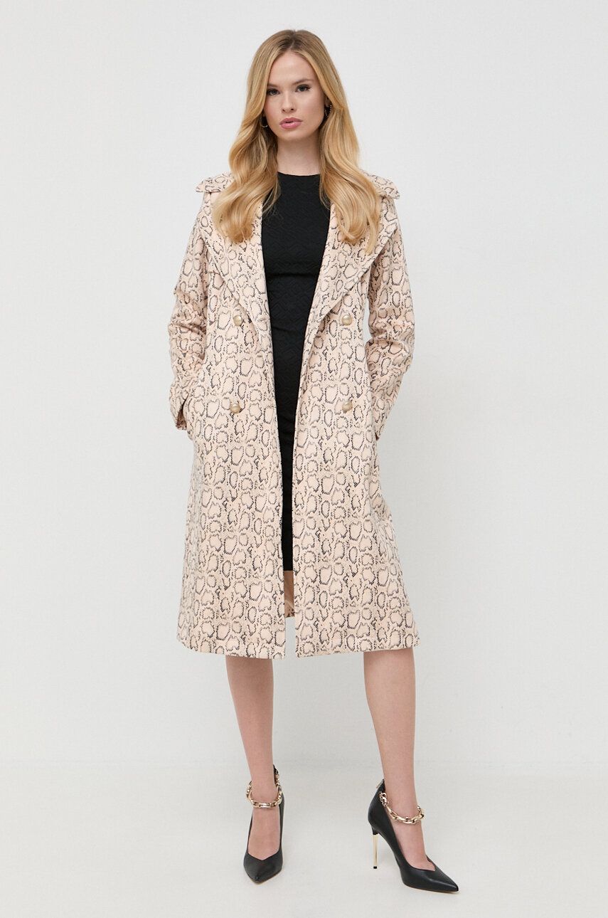 Kabát Guess dámský, béžová barva, přechodný, dvouřadový - béžová - Hlavní materiál: 96 % Polyester