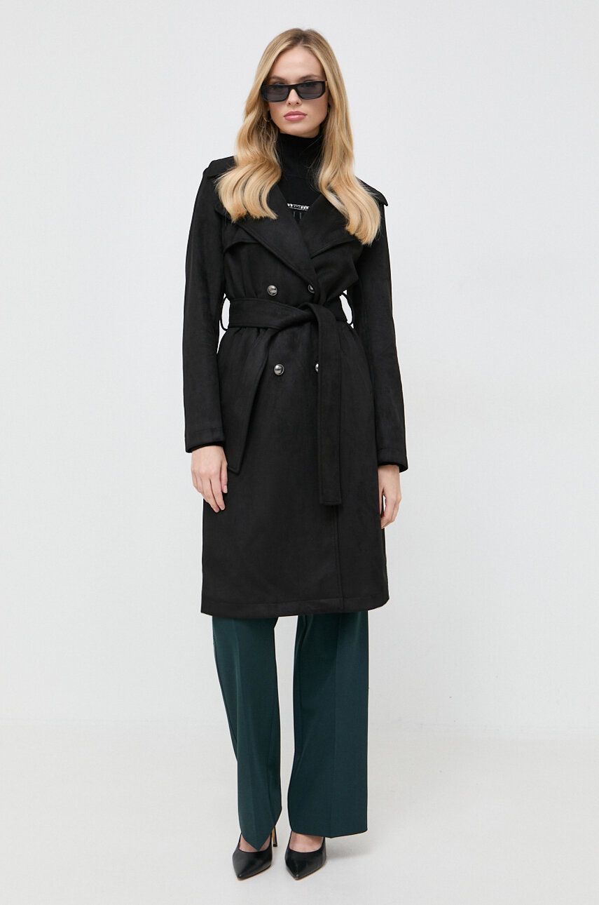 Kabát Guess dámský, černá barva, přechodný, dvouřadový - černá - Hlavní materiál: 96 % Polyester