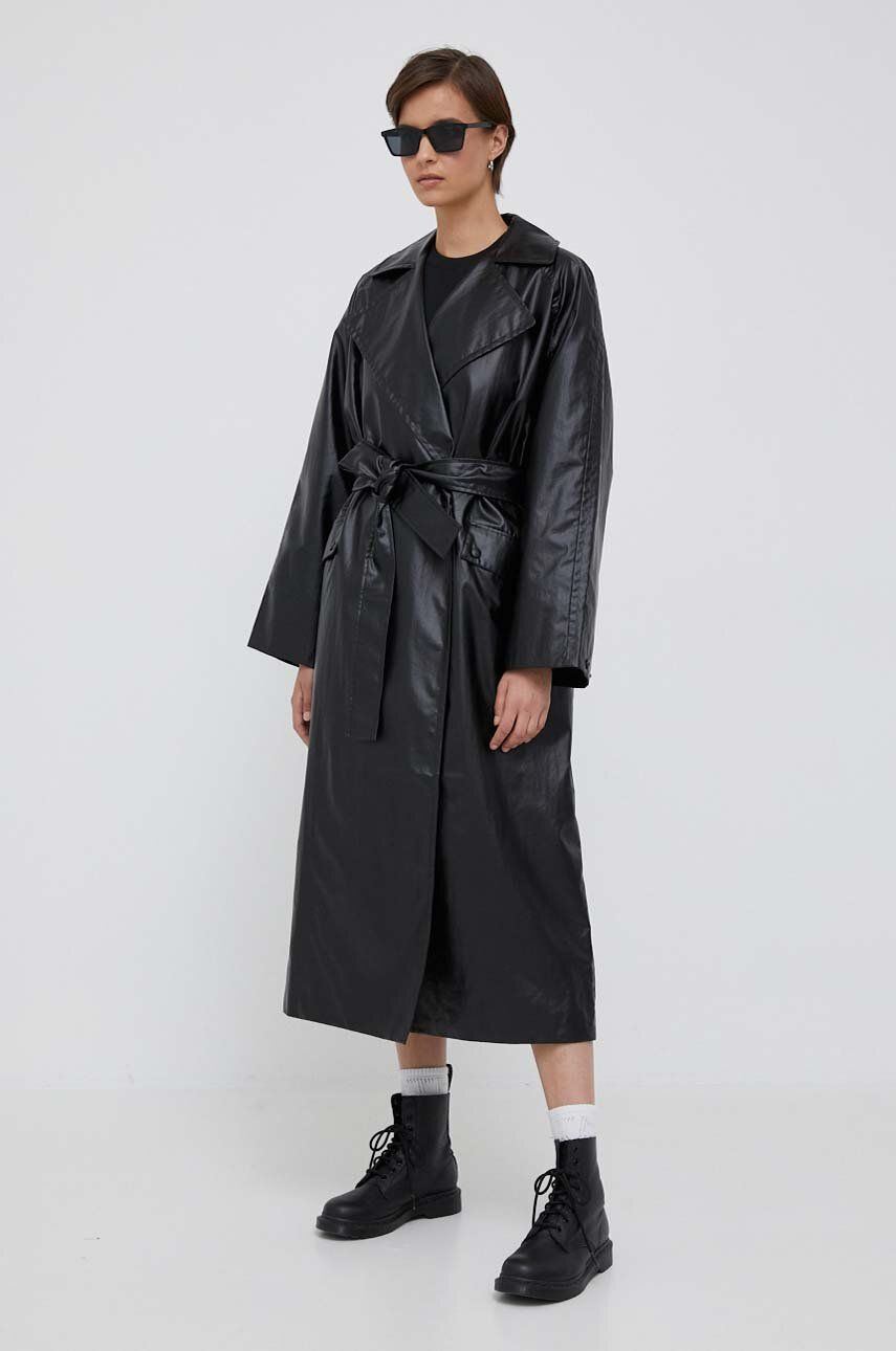 Levně Trench kabát Calvin Klein Jeans dámský, černá barva, přechodný, dvouřadový