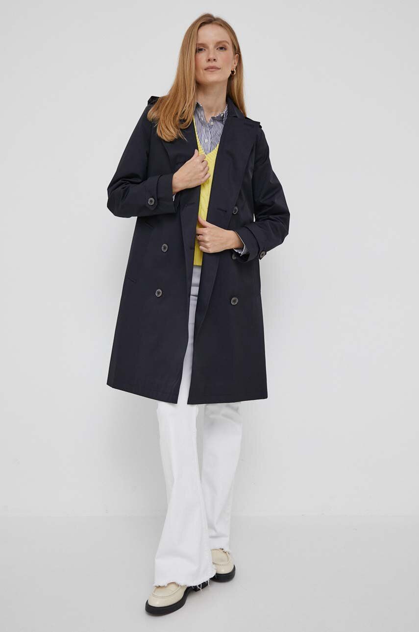 Trench kabát Lauren Ralph Lauren dámský, tmavomodrá barva, přechodný, dvouřadový - námořnická modř -