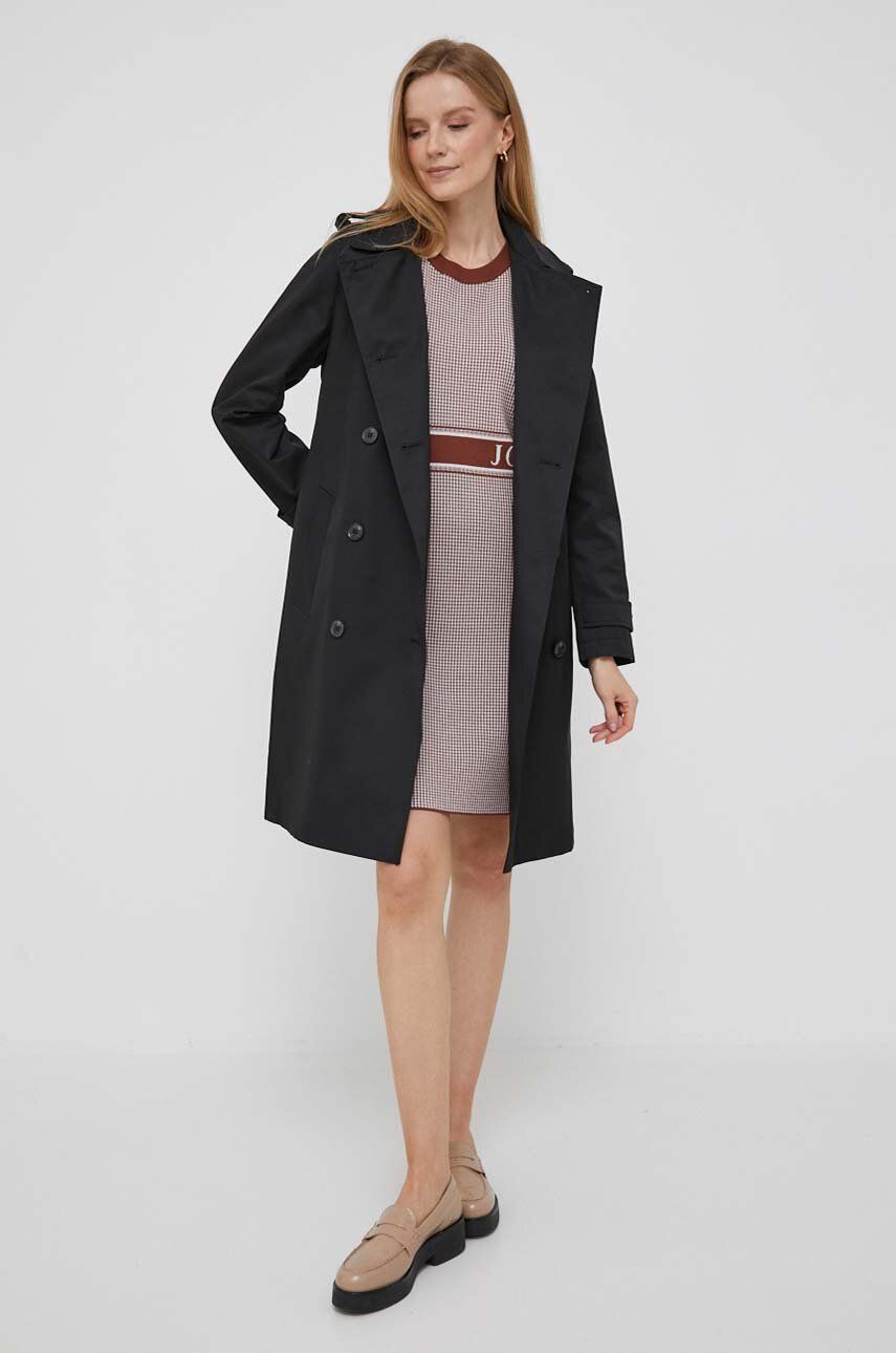 Trench kabát Lauren Ralph Lauren dámský, černá barva, přechodný, dvouřadový - černá -  Hlavní m