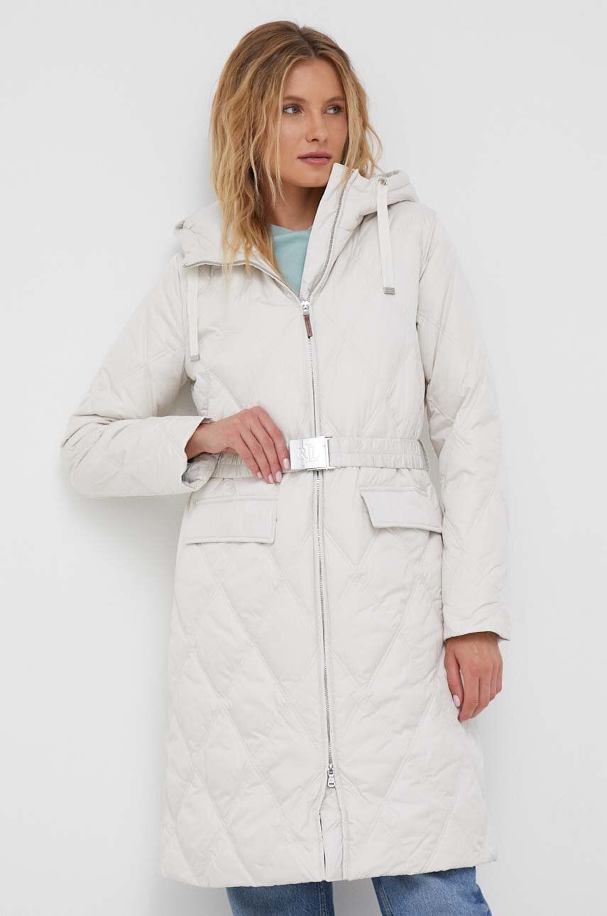 Péřová bunda Lauren Ralph Lauren dámská, béžová barva, přechodná - béžová -  Hlavní materiál: 1