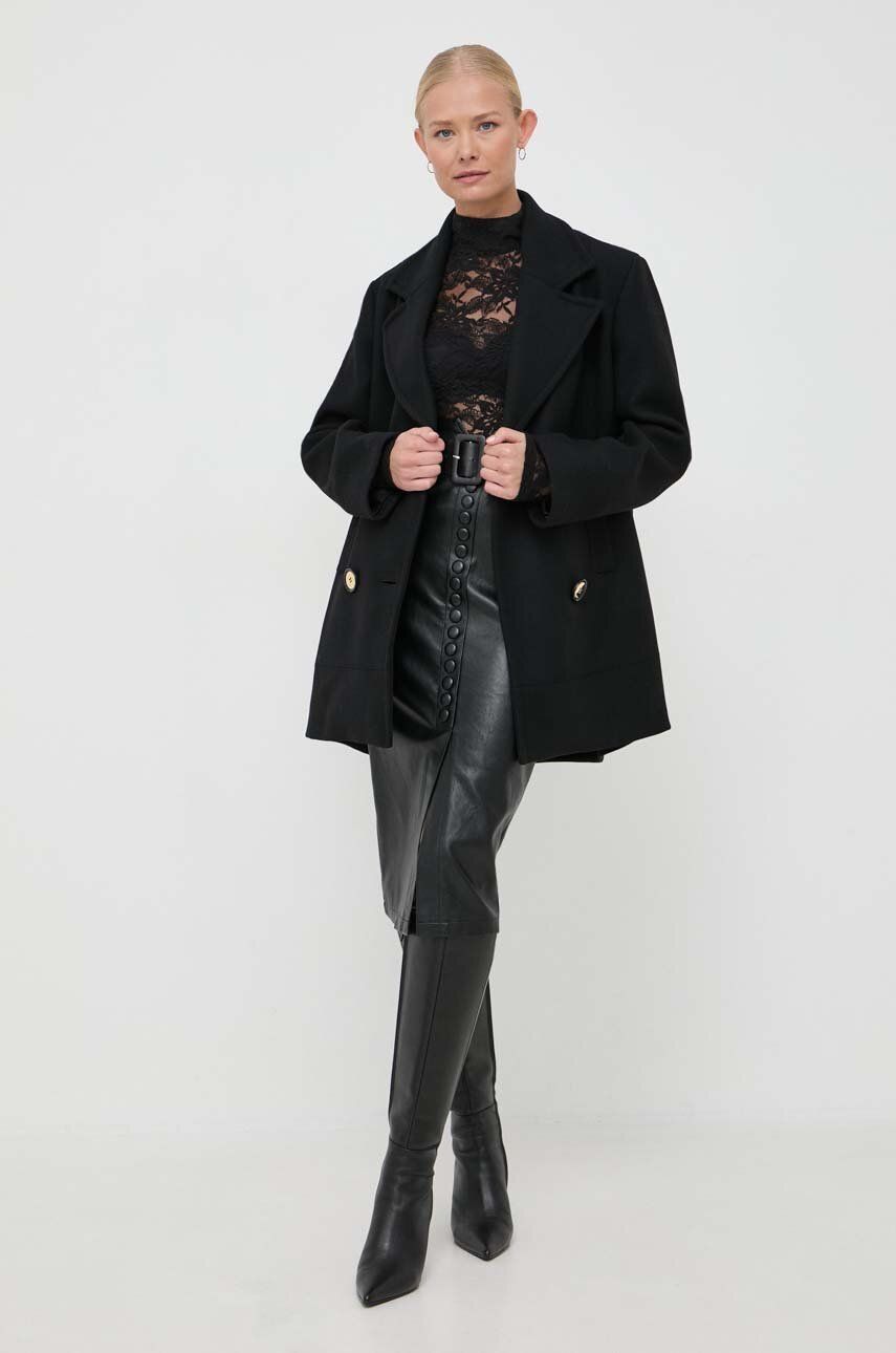 Levně Vlněný kabát Pinko černá barva, přechodný
