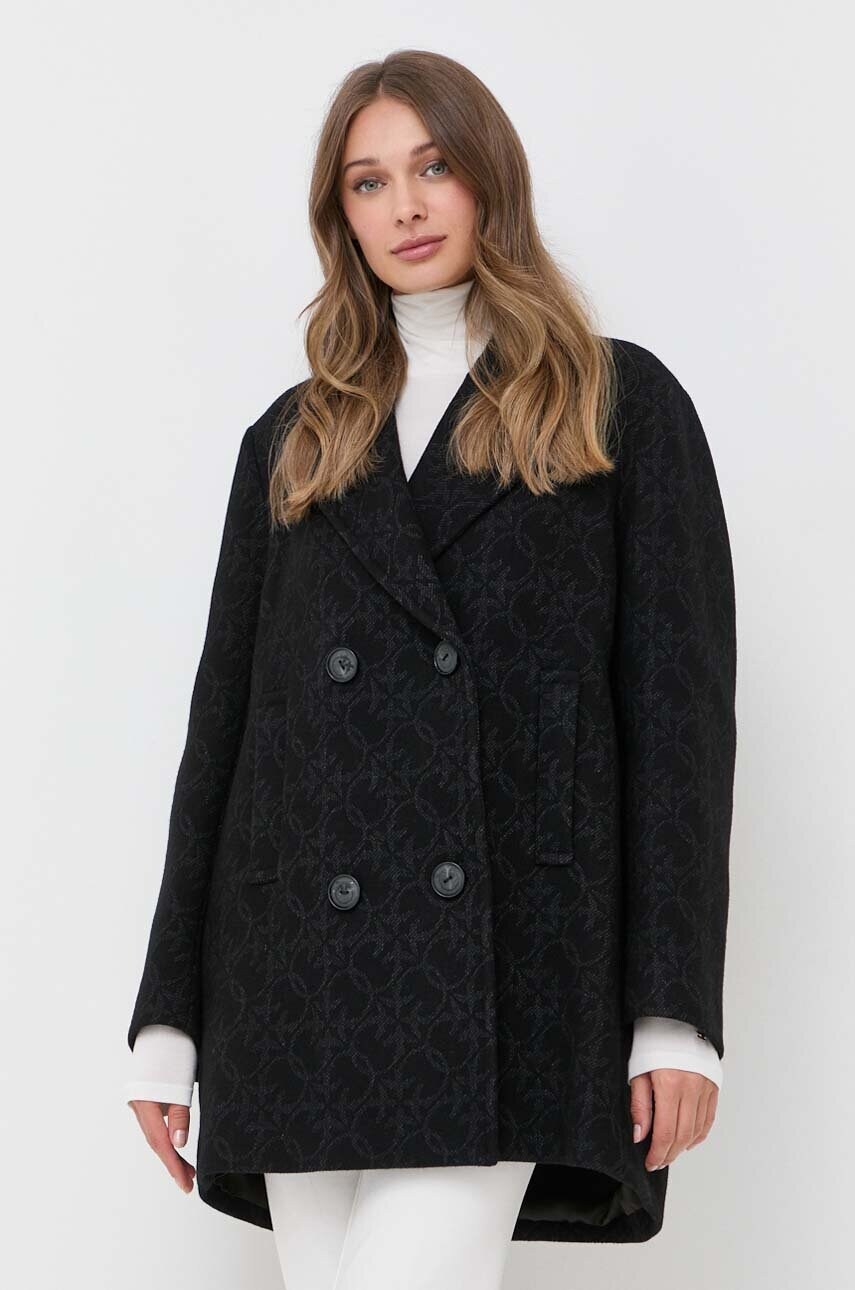 

Шерстяное пальто Pinko цвет чёрный переходное двубортное