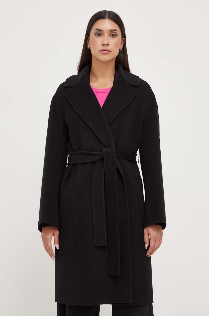 Vlněný kabát Pinko černá barva, přechodný - černá -  Hlavní materiál: 100 % Vlna Podšívka 