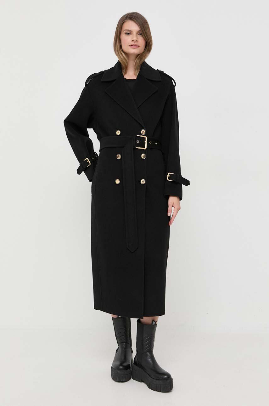 Vlněný kabát Pinko černá barva, přechodný, dvouřadový, 101672.Y27P