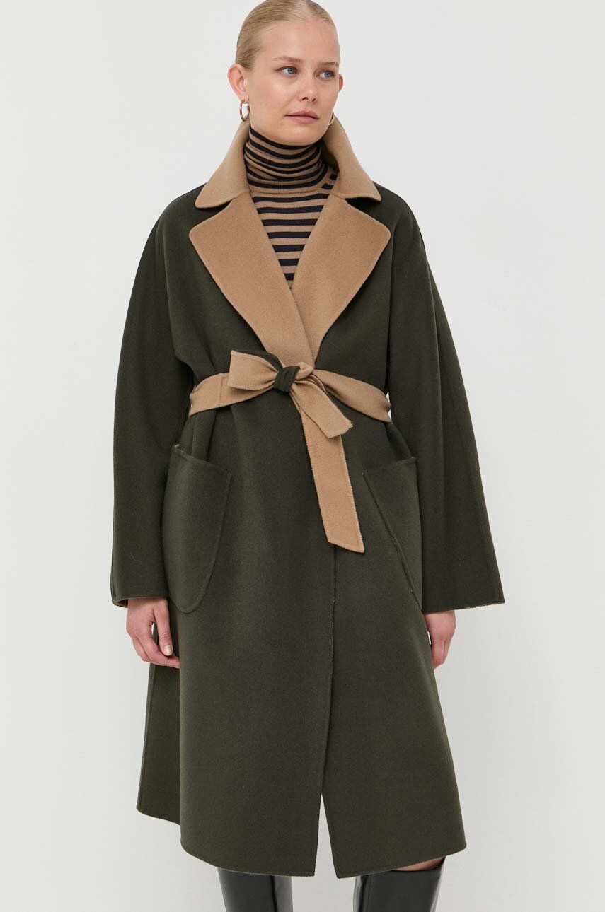 Oboustranný vlněný kabát Weekend Max Mara zelená barva, oversize - zelená -  100 % Virgin vlna