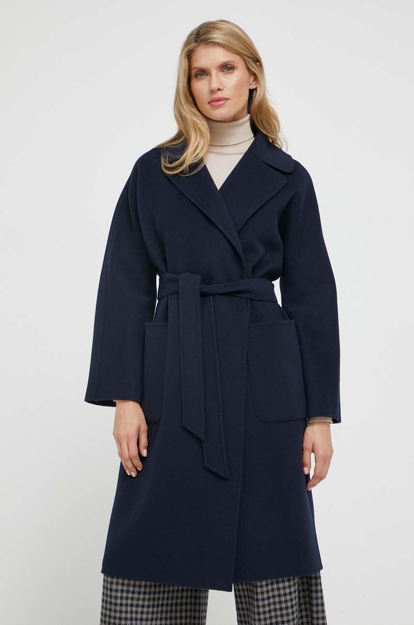 Vlněný kabát Weekend Max Mara tmavomodrá barva, přechodný, oversize - námořnická modř -  100 % 
