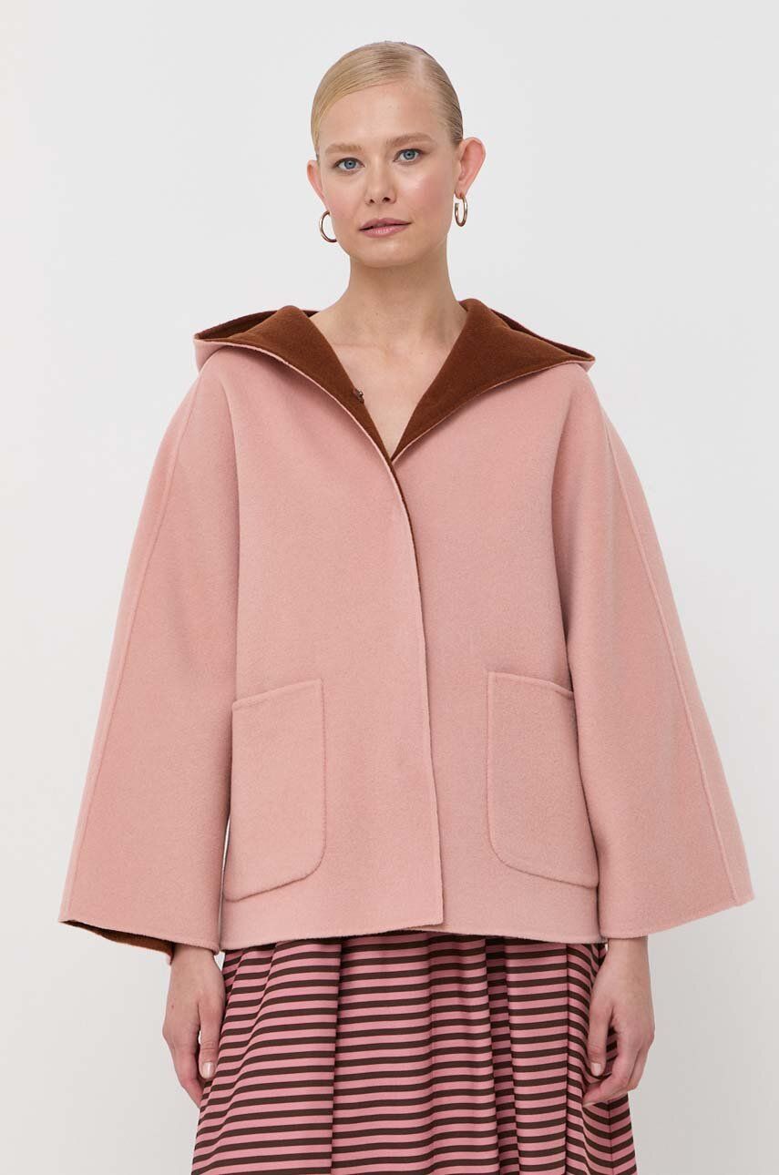 Weekend Max Mara jachetă reversibilă din lână culoarea roz, de tranzitie, oversize