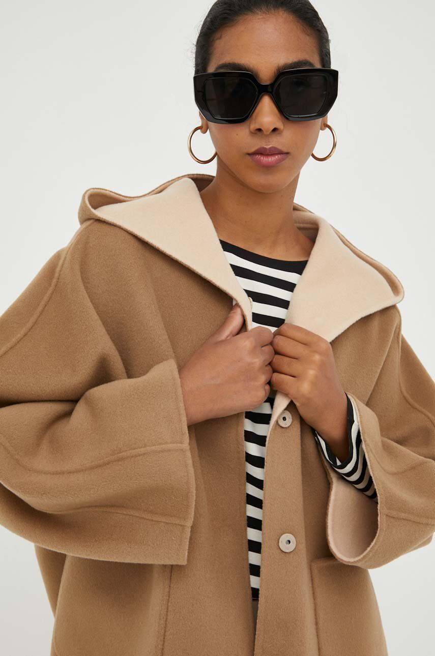 Weekend Max Mara jachetă reversibilă din lână culoarea maro, de tranzitie, oversize