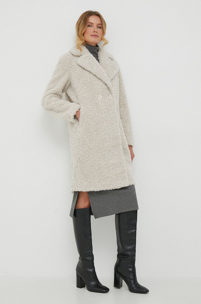 Kabát Bomboogie dámský, béžová barva, přechodný, dvouřadový - béžová - 100 % Polyester