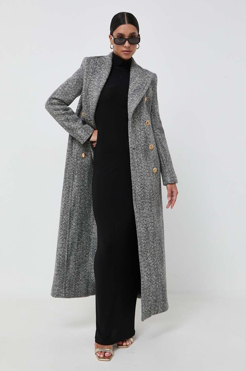 Vlněný kabát Elisabetta Franchi černá barva, přechodný, dvouřadový - černá - Hlavní materiál: 100 % 