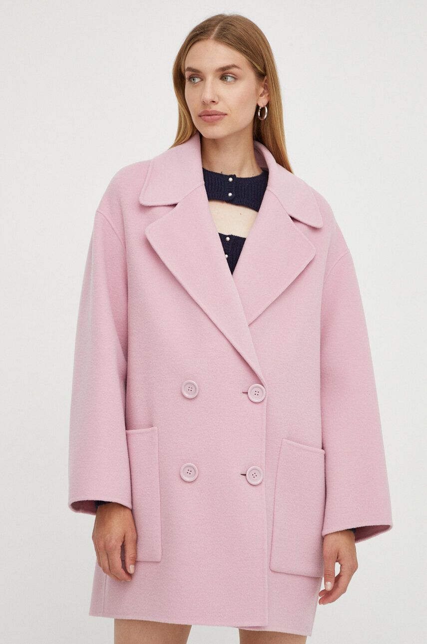 Elisabetta Franchi palton de lana culoarea roz, de tranzitie, oversize