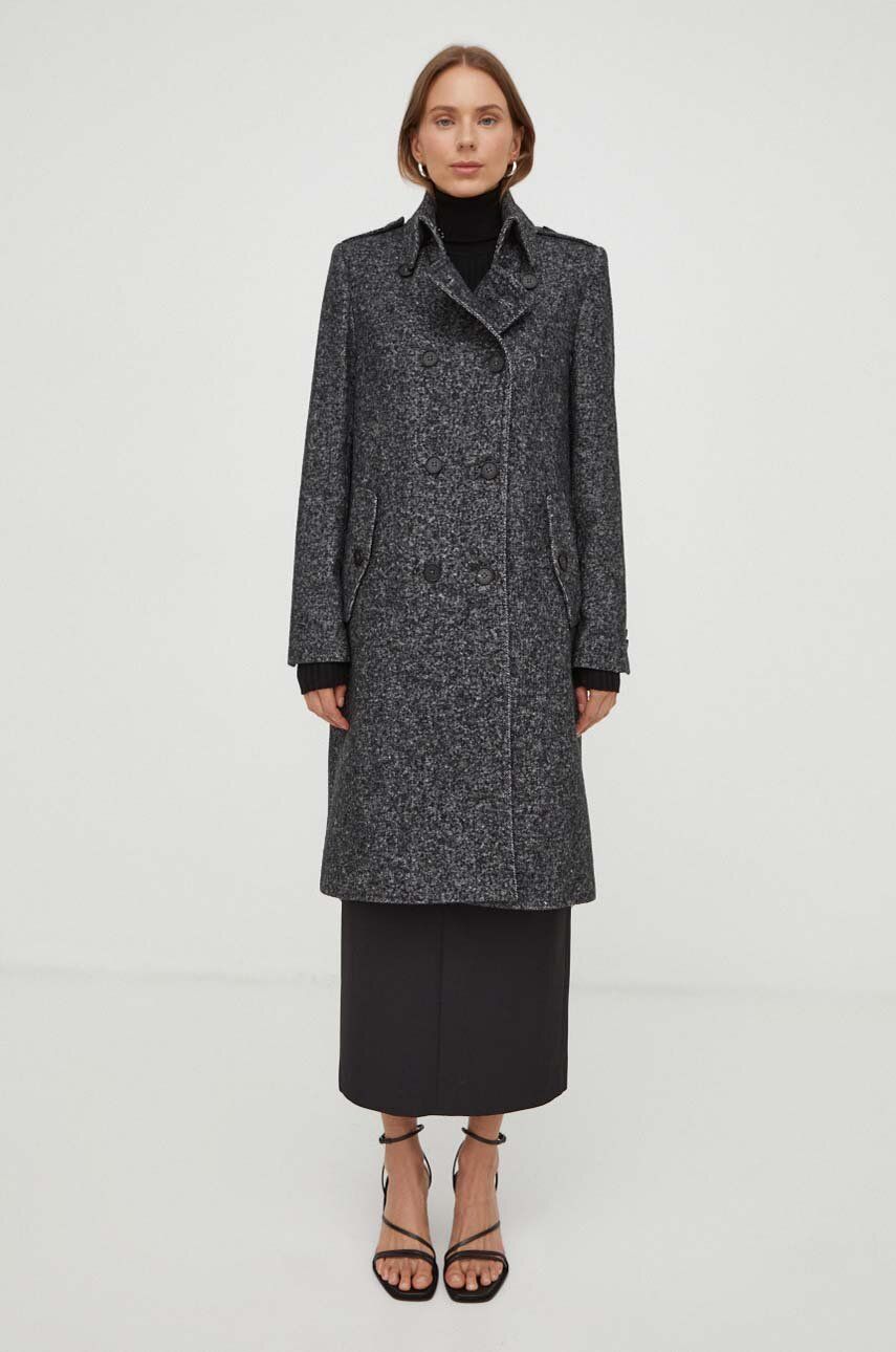 Kabát s příměsí vlny Drykorn šedá barva, přechodný, dvouřadový