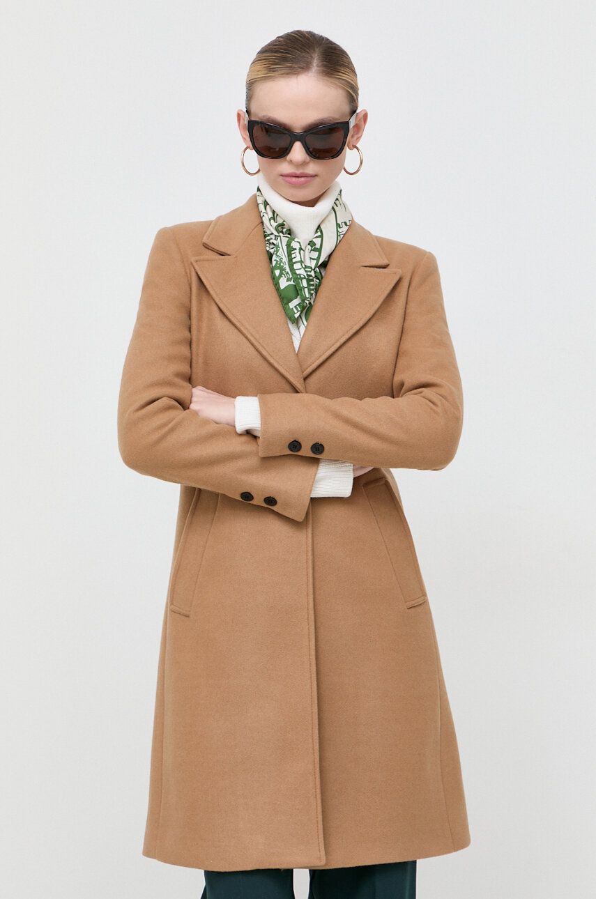 Kabát s příměsí vlny Liu Jo hnědá barva, přechodný - hnědá - Hlavní materiál: 57 % Polyester