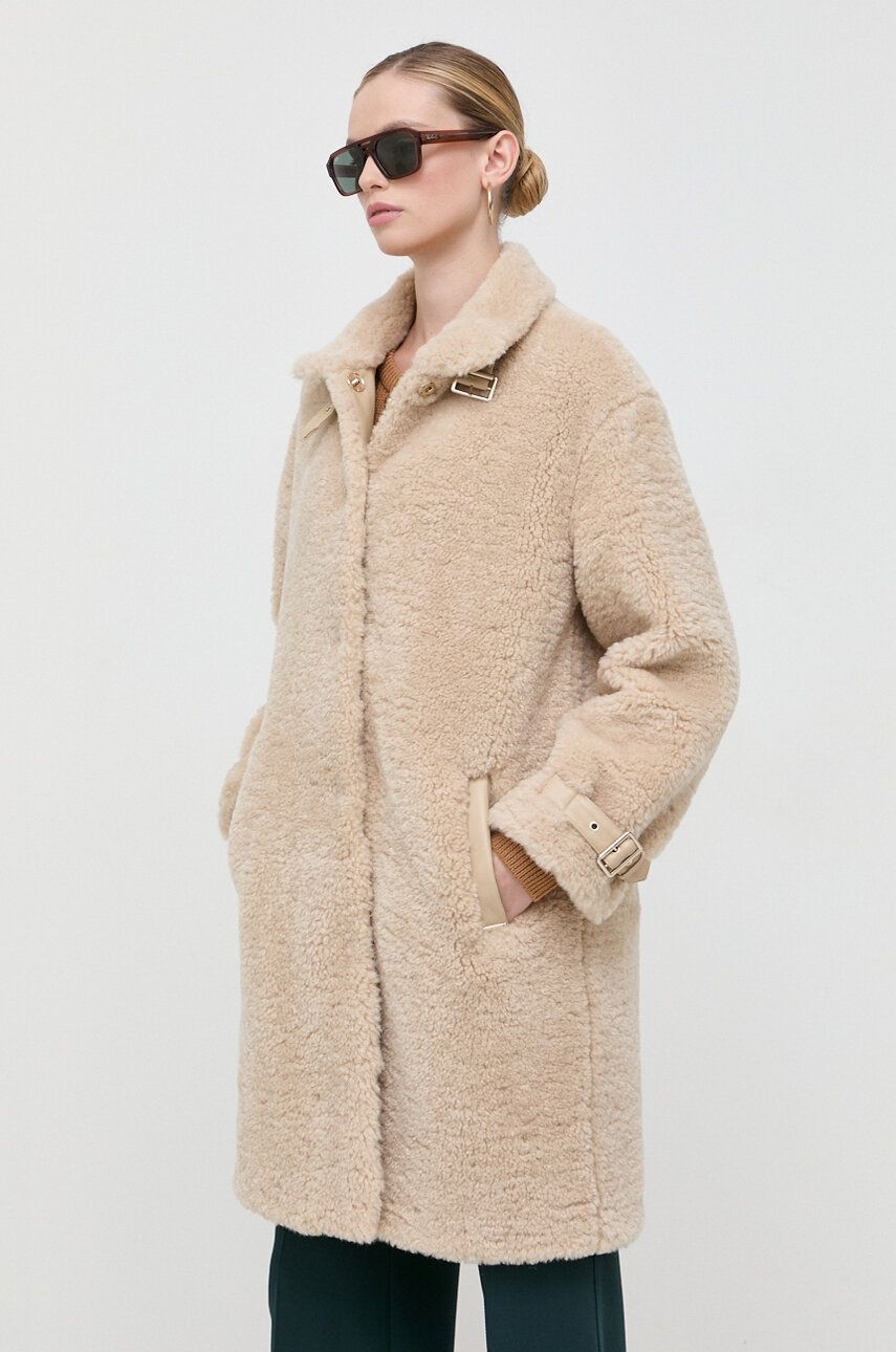 Kabát Liu Jo dámský, béžová barva, přechodný, oversize - béžová - Hlavní materiál: 100 % Polyester