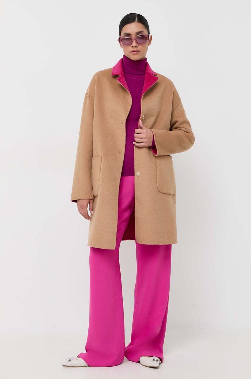 Levně Oboustranný vlněný kabát Liu Jo růžová barva