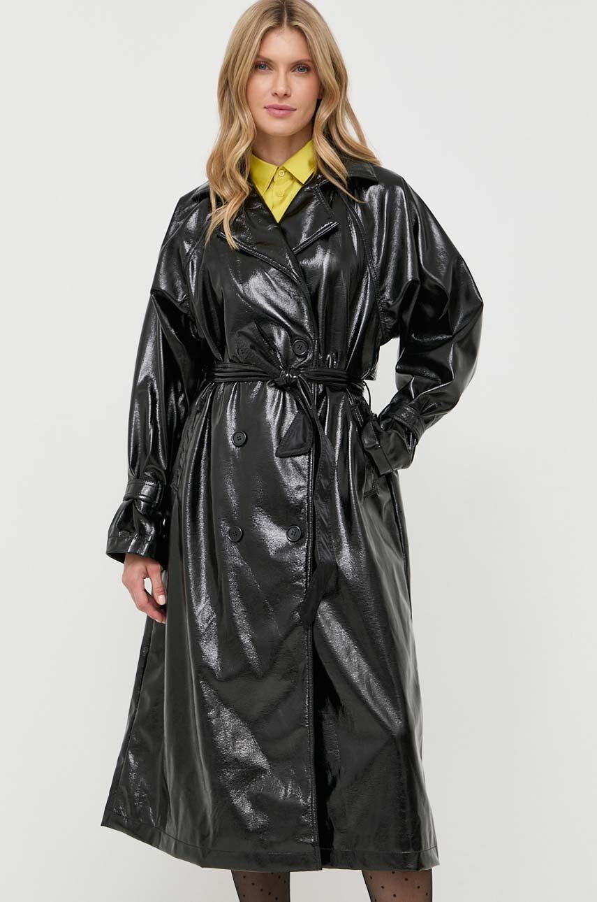 Kabát Twinset dámský, černá barva, přechodný, dvouřadový - černá - 100 % Polyester
