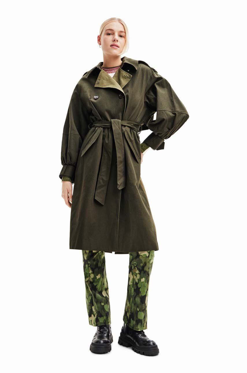 Trench kabát Desigual dámský, zelená barva, přechodný, oversize - zelená - Hlavní materiál: 100 % Po