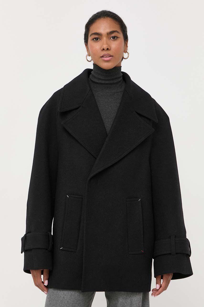 Victoria Beckham palton de lana culoarea negru, de tranzitie, cu doua randuri de nasturi