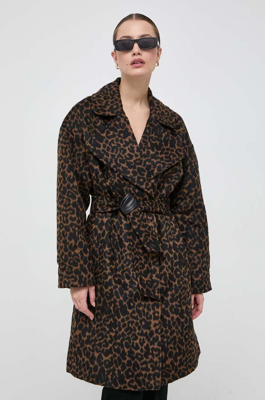 E-shop Kabát Guess dámský, hnědá barva, přechodný