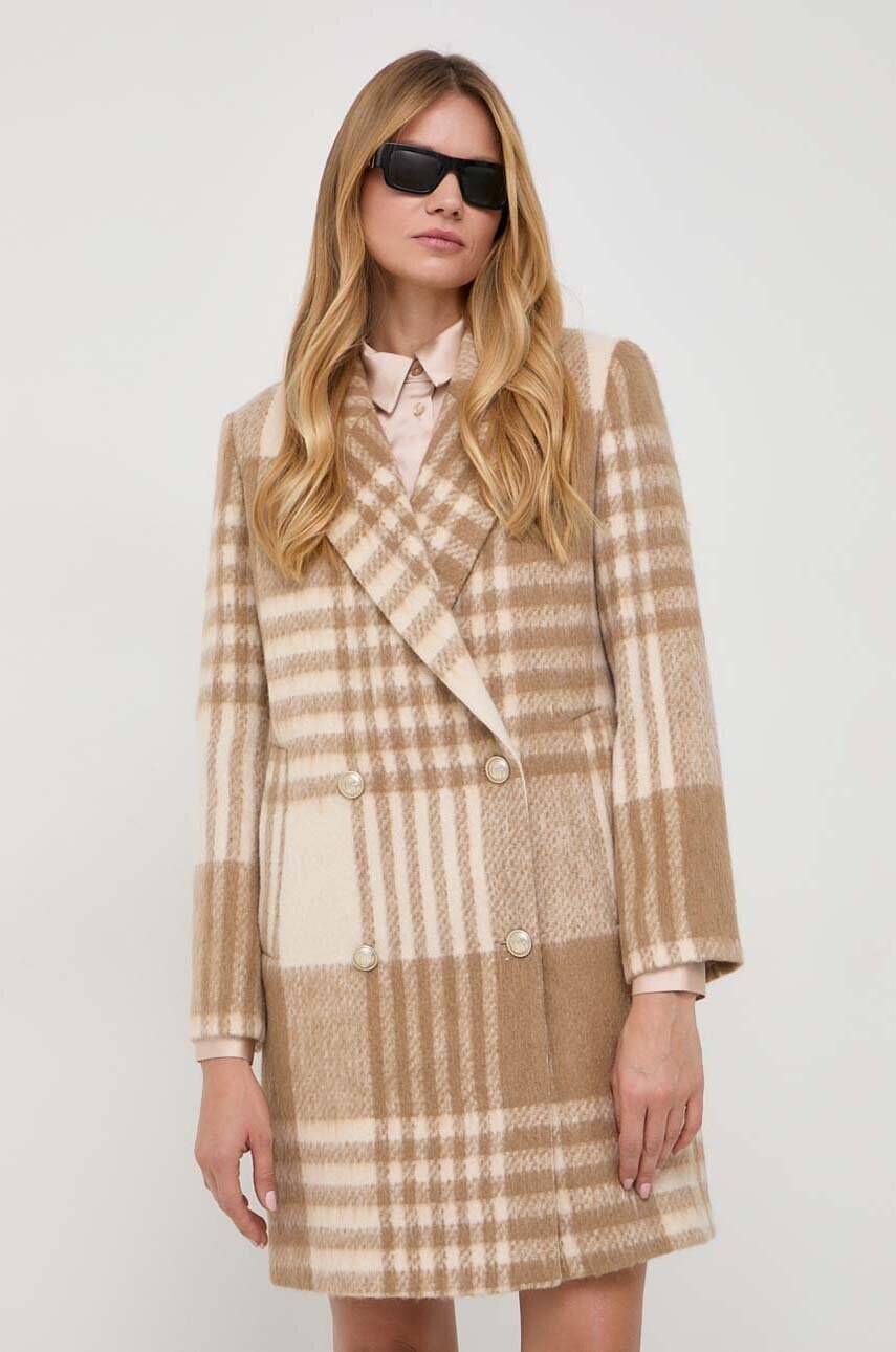 

Пальто с примесью шерсти Guess цвет бежевый переходное двубортное
