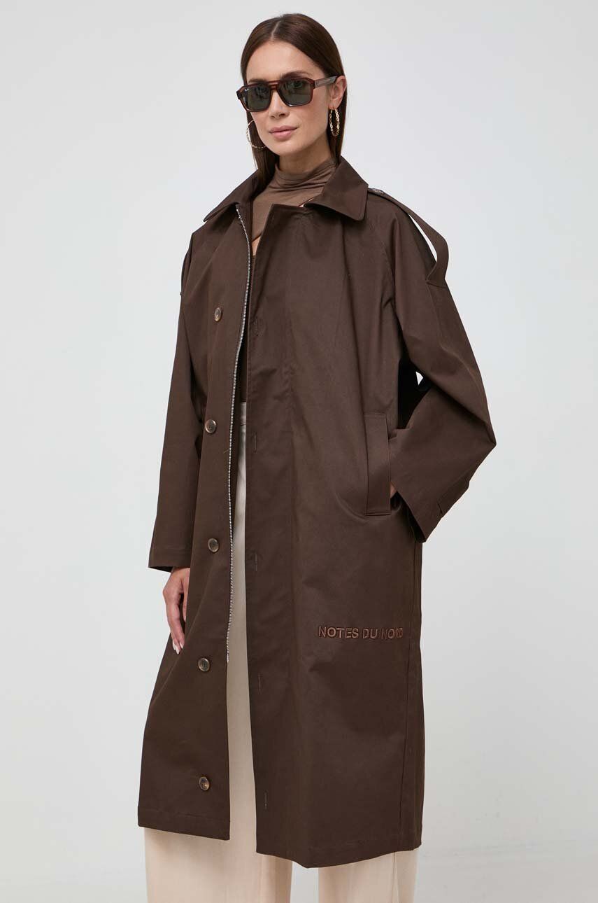 Trench kabát Notes du Nord dámský, hnědá barva, přechodný - hnědá - Podšívka: 100 % Polyester V