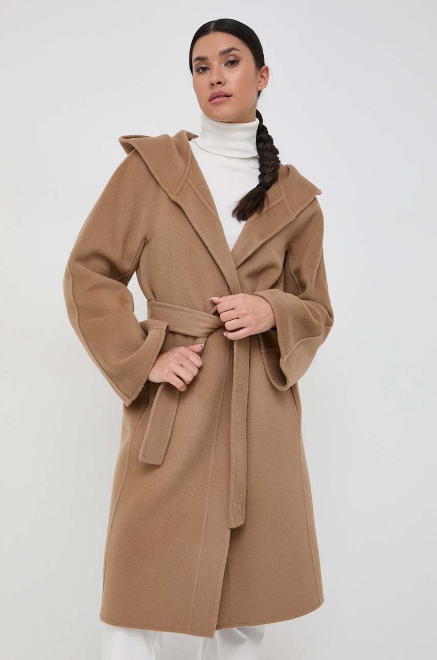 Vlněný kabát Luisa Spagnoli béžová barva, přechodný - béžová - Hlavní materiál: 80 % Vlna