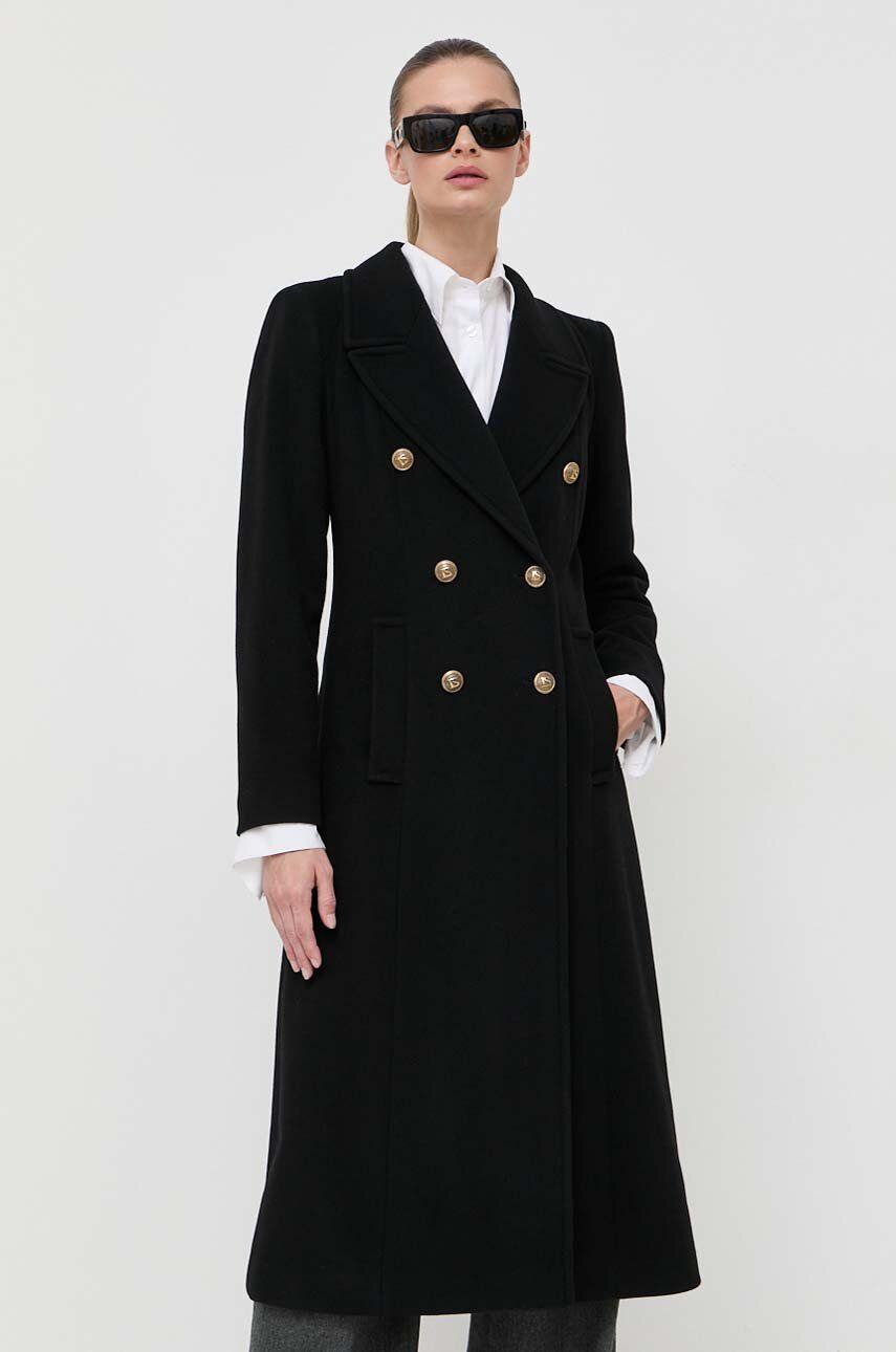 Luisa Spagnoli palton de lana culoarea negru, de tranzitie, cu doua randuri de nasturi