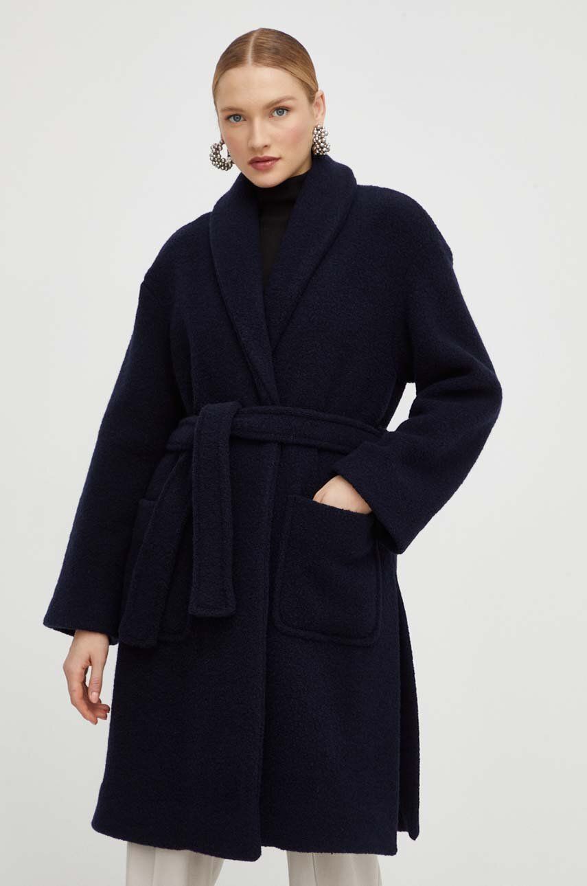 Vlněný kabát Max Mara Leisure tmavomodrá barva, přechodný, oversize - námořnická modř - 62 % Vlna