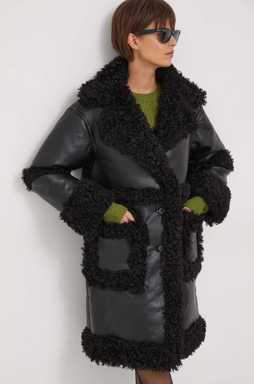 Kabát United Colors of Benetton dámský, černá barva, přechodný - černá - Hlavní materiál: 85 % Polye