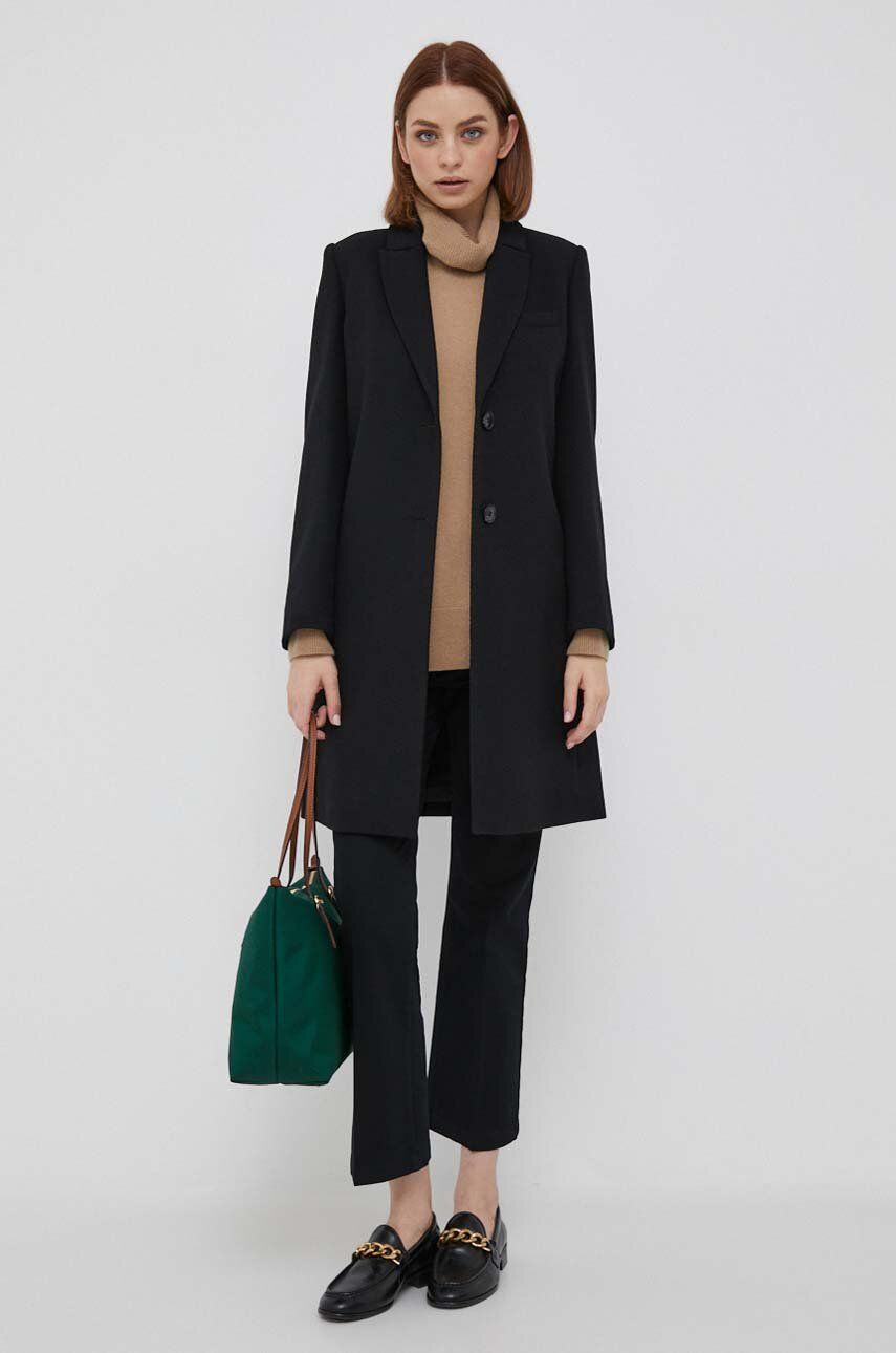 Vlněný kabát Sisley černá barva, přechodný - černá - Hlavní materiál: 55 % Vlna
